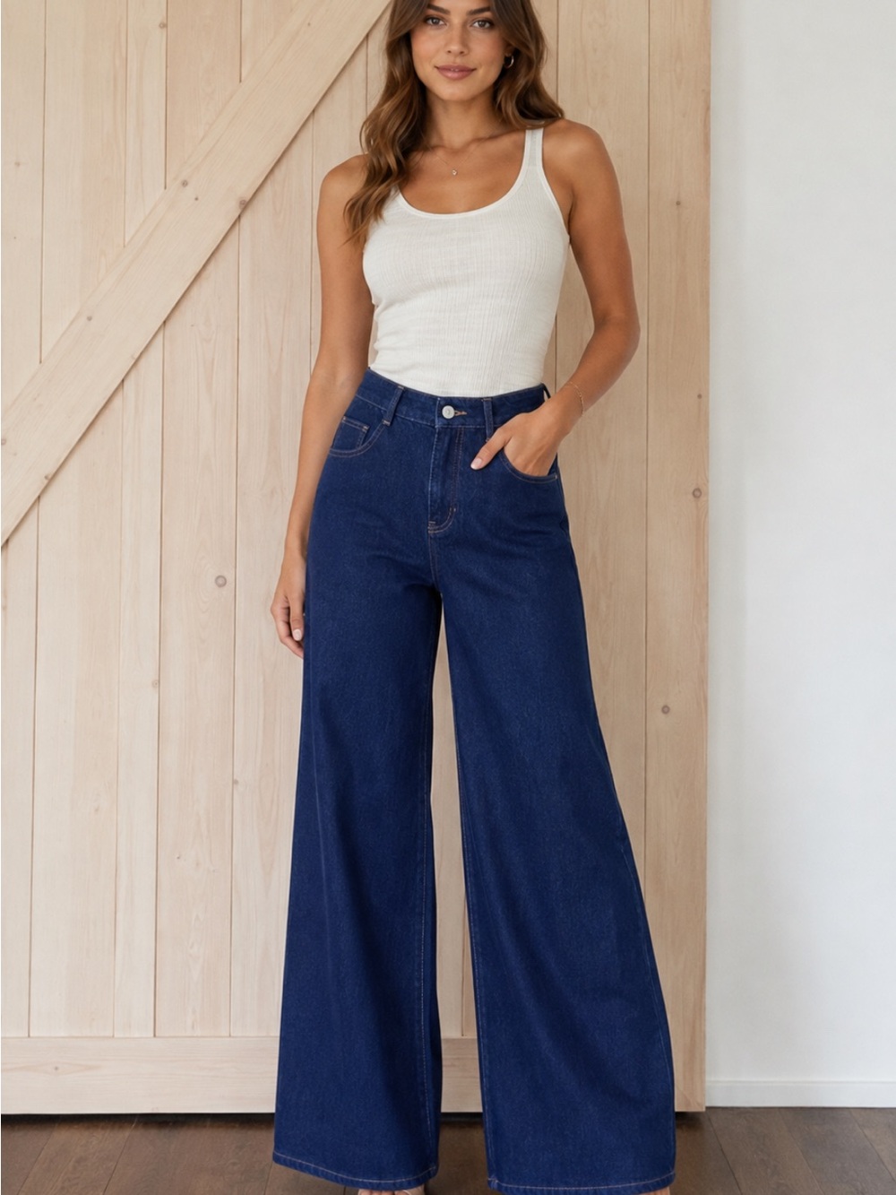 HALARA High-Rise Wide Leg Jeans in Deep Blue- NWOT